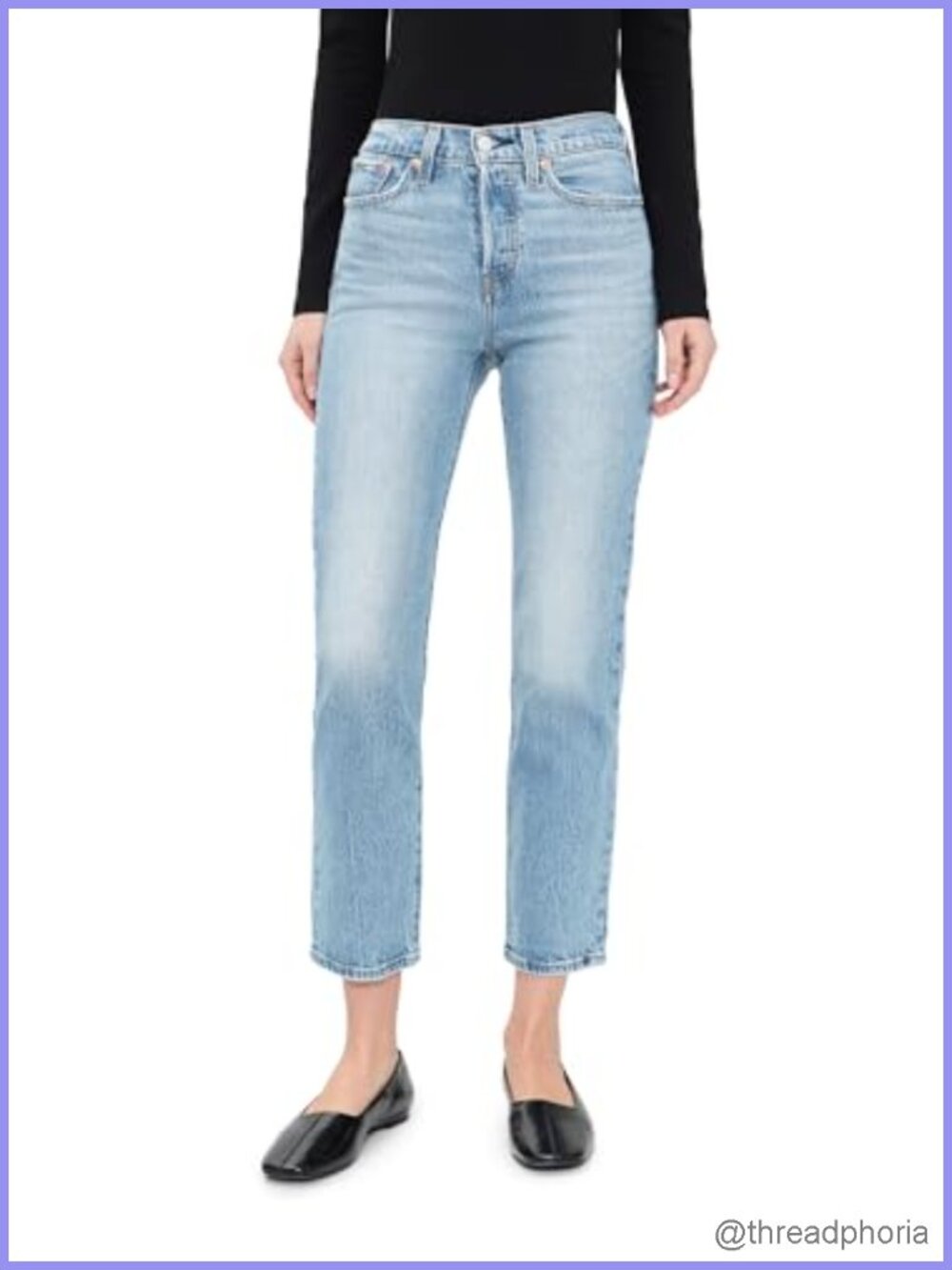 High Rise Straight Leg Jeans Snug Fit Non-Stretch Cotton